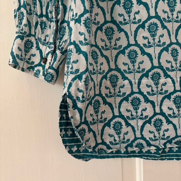 Soft Surroundings Size Small Teal Damask Paisley Diamond Patterned Top Blouse - Picture 10 of 14